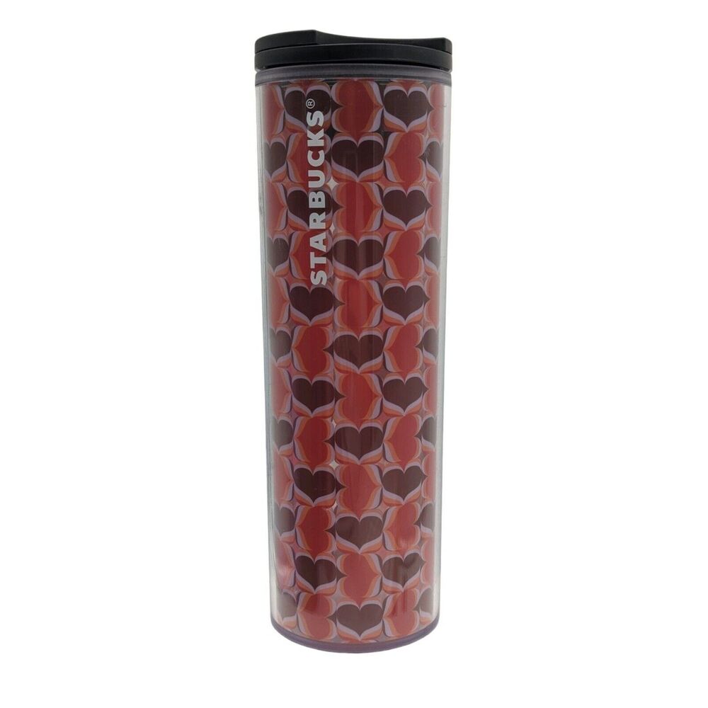 2019 Starbucks Red Purple Heart Acrylic Plastic Tumbler Tall 16oz Twist Seal Lid